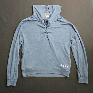 Victoria's Secret Pink Women XS Blue Lace Up Pullover Hoodie Sweatshirt